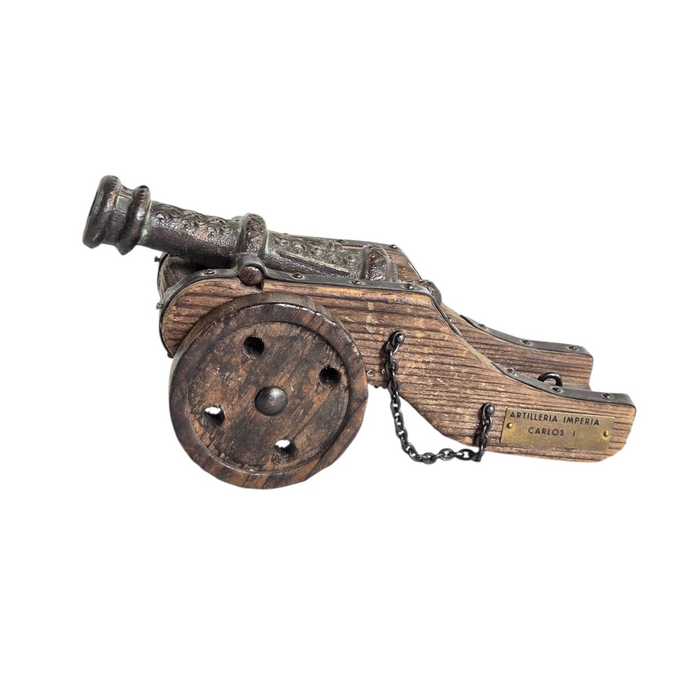 Vintage Spanish‎ Wood Cast Iron Cannon Carlos I Artilleria Imperia Souvenir